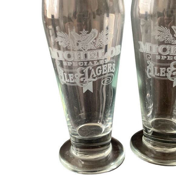 Vintage Michelob Special ALES LAGERS Lot of 2 Etched Pilsner Glasses Glass Rare - Picture 2 of 10